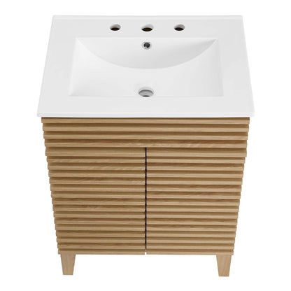 Render Bathroom Vanity by Modway with white ceramic sink on natural wood slatted base on Tampa Home & Garden Store
