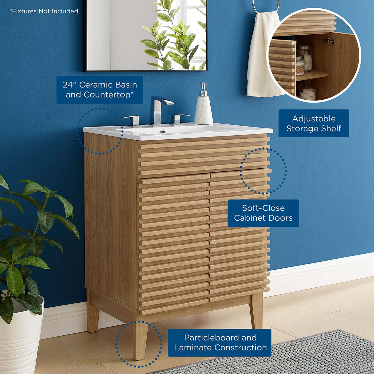 Render Bathroom Vanity by Modway with 24-inch ceramic basin countertop and slatted cabinet on Tampa Home & Garden Store