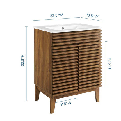 Render Bathroom Vanity by Modway with white countertop atop a warm wood slatted cabinet on Tampa Home & Garden Store