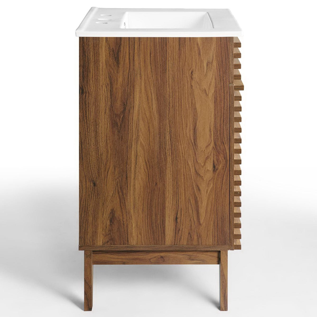 Modway Render bathroom vanity in warm oak with white top and slatted side panel on Tampa Home & Garden Store