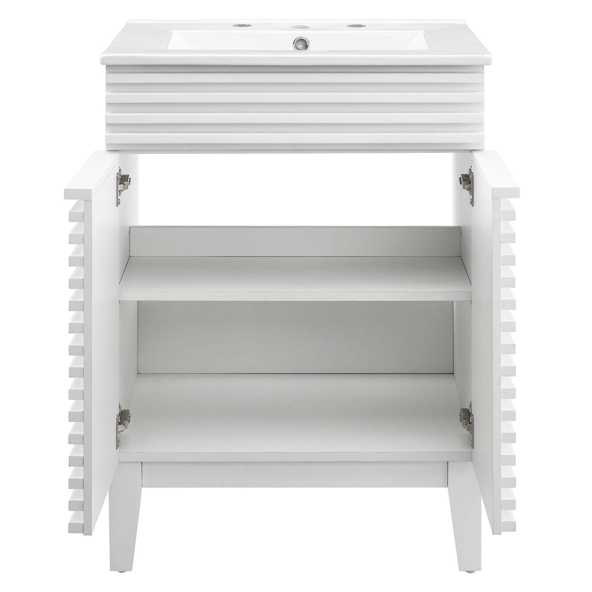 Render Bathroom Vanity by Modway, white gloss finish with ribbed side panels and integrated sink top on Tampa Home & Garden Store