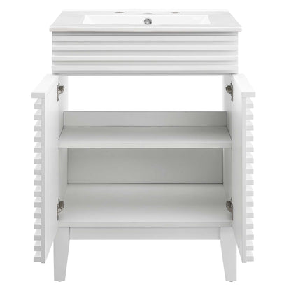Render Bathroom Vanity by Modway, white gloss finish with ribbed side panels and integrated sink top on Tampa Home & Garden Store