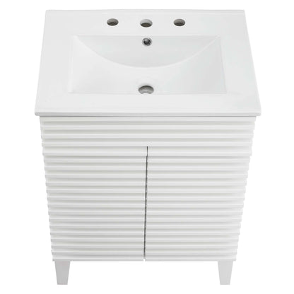 Render Bathroom Vanity Modway, white ribbed cabinet with rectangular sink on Tampa Home & Garden Store