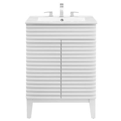 Render bathroom vanity by Modway, white glossy sink with chrome faucet and ribbed drawers on Tampa Home & Garden Store