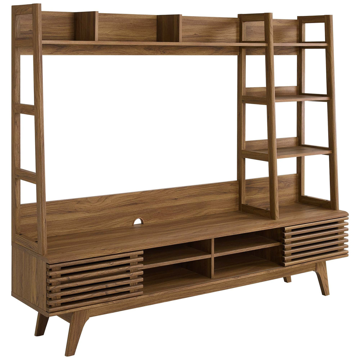 Render TV Stand Entertainment Center in warm oak with ladder-style shelves by Modway on Tampa Home & Garden Store