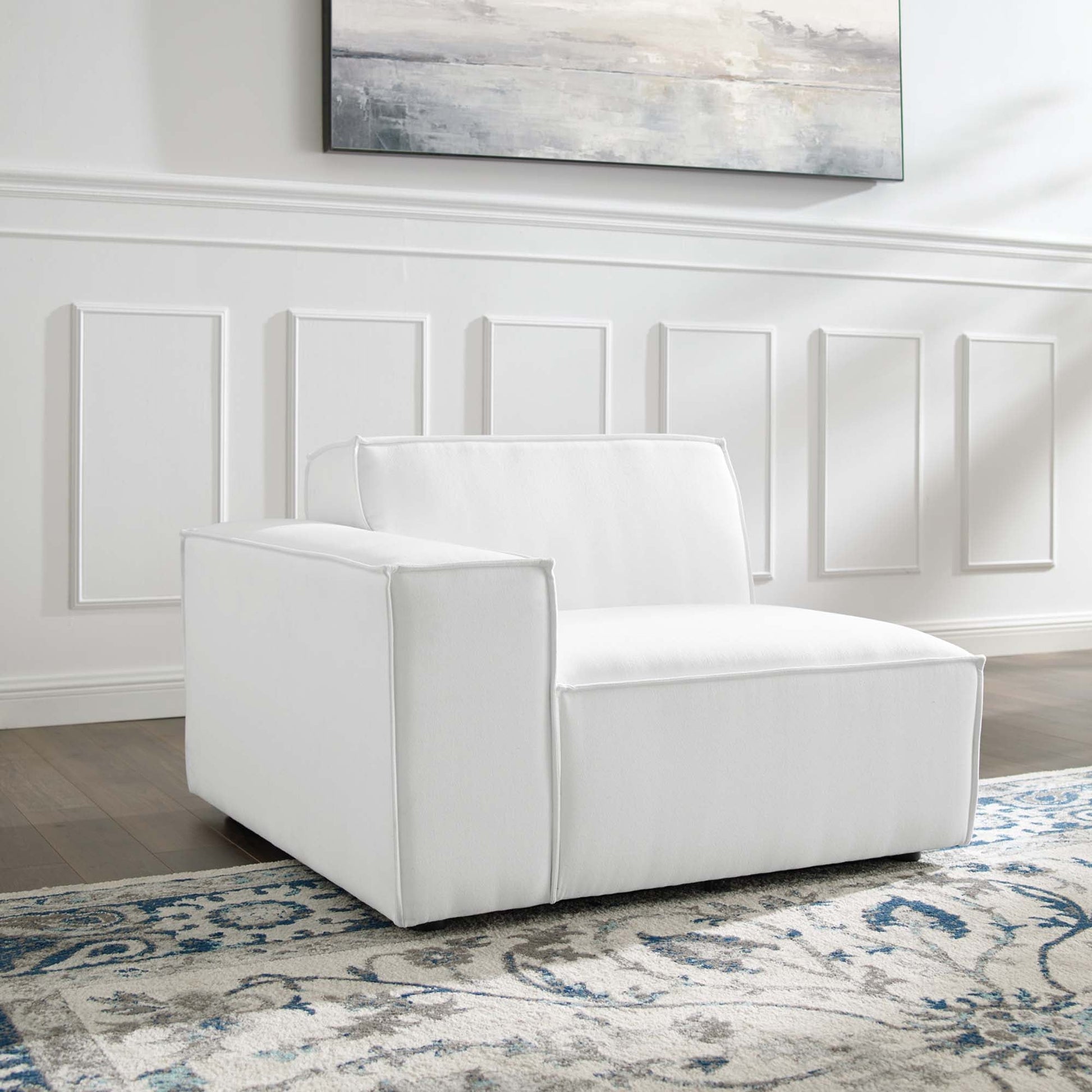 Restore Left-Arm Sectional Sofa Chair by Modway, white upholstered, modern boxy silhouette on Tampa Home & Garden Store