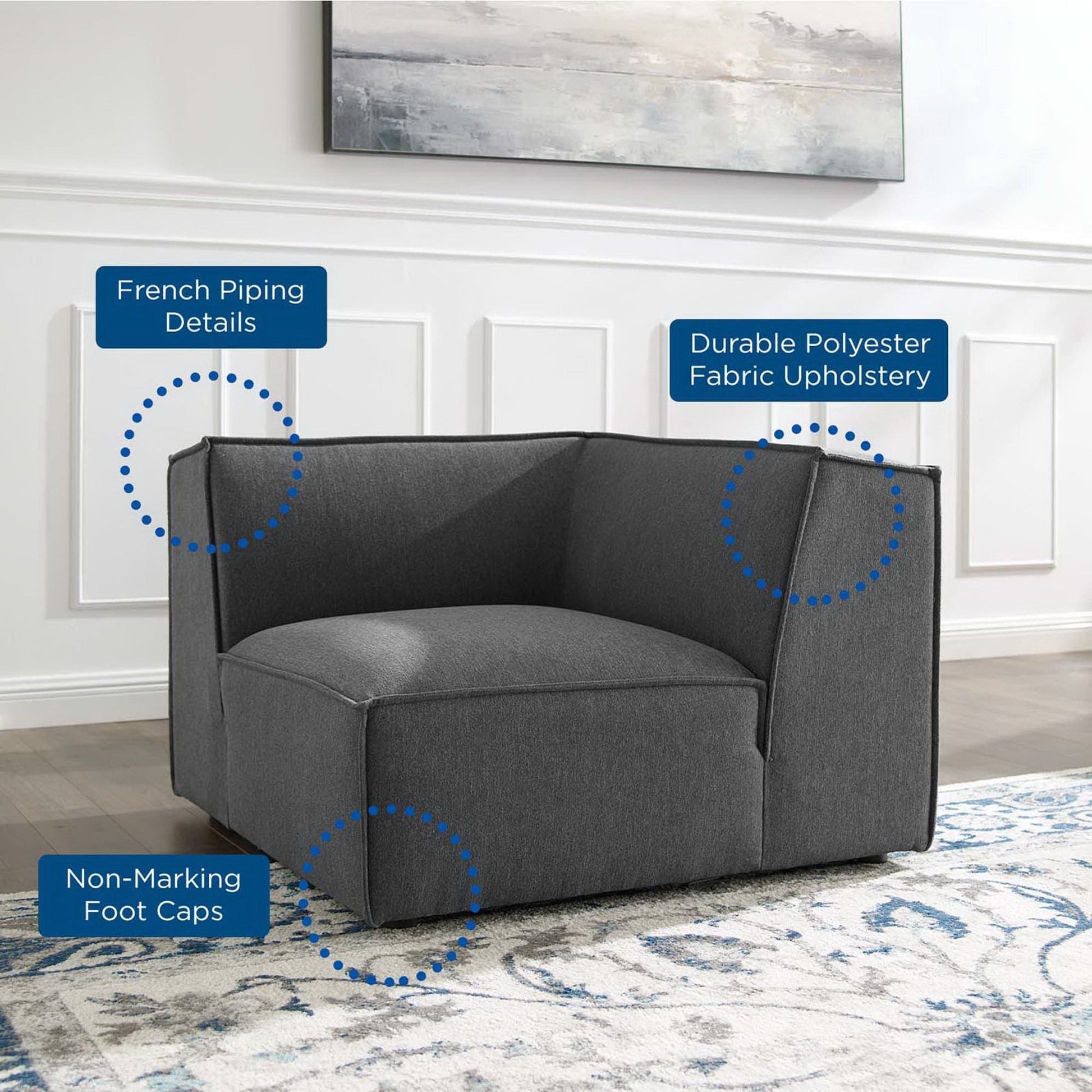 Restore Sectional Sofa Corner Chair by Modway in dark gray fabric upholstery with square arms on Tampa Home & Garden Store