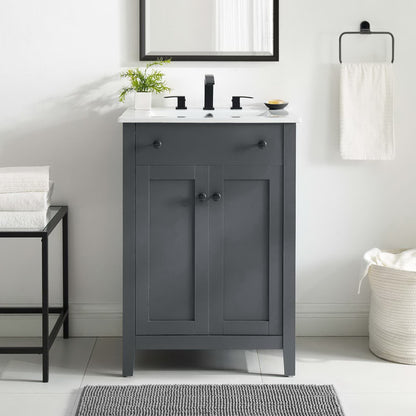 Nantucket 24in bathroom vanity by Modway dark gray with white countertop and black hardware on Tampa Home & Garden Store