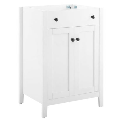 Nantucket 24in white bathroom vanity cabinet by Modway with top drawer and black knobs on Tampa Home & Garden Store