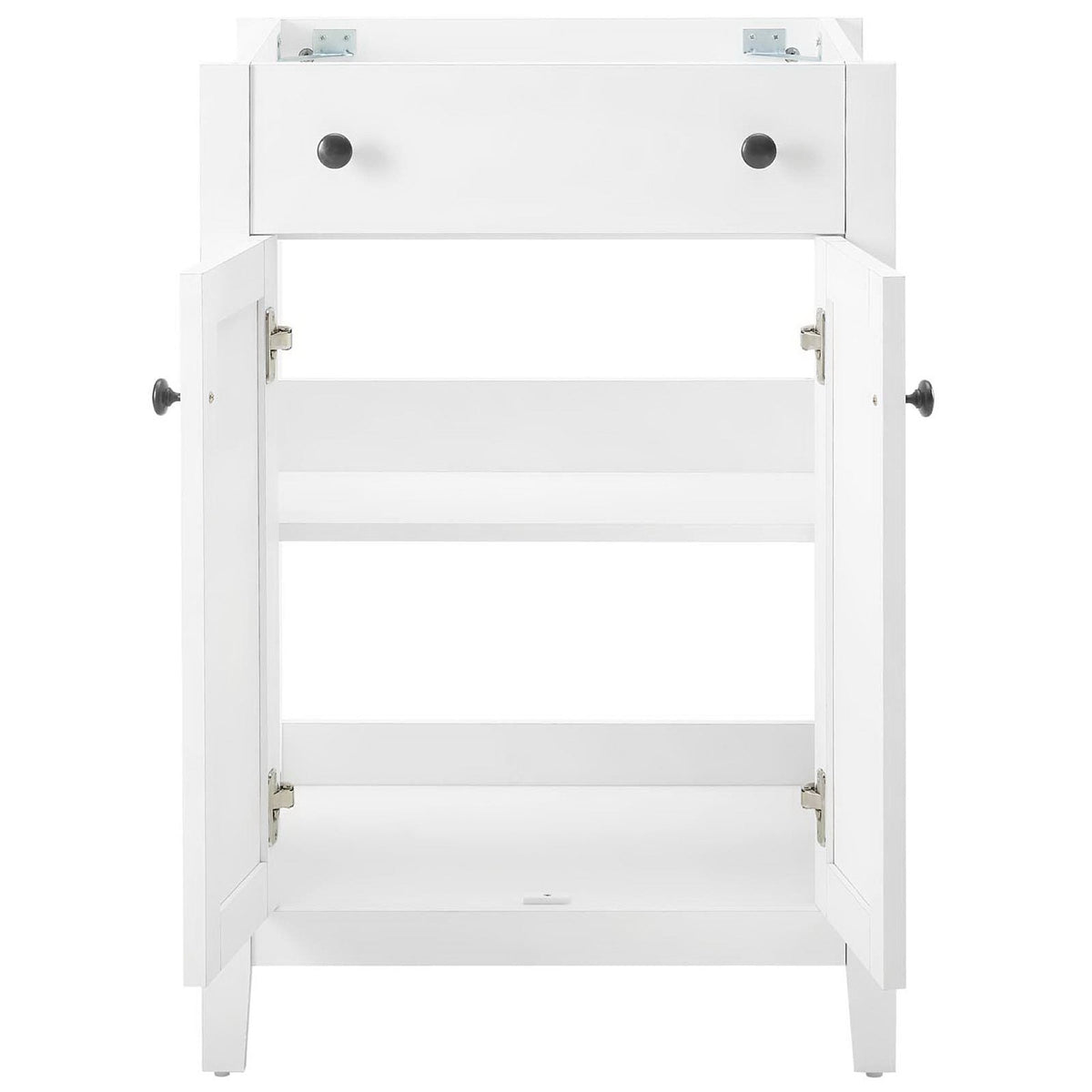 Nantucket 24in white bathroom vanity cabinet with top drawer and open shelf on Tampa Home & Garden Store