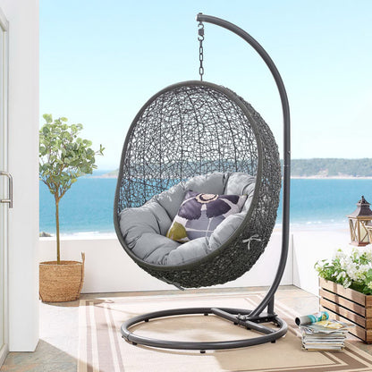 Modway Hide Outdoor Sunbrella Swing Chair with Stand, circular gray wicker daybed on Tampa Home & Garden Store