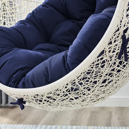 Hide Outdoor Patio Sunbrella Swing Chair navy cushions on white wicker frame on Tampa Home & Garden Store