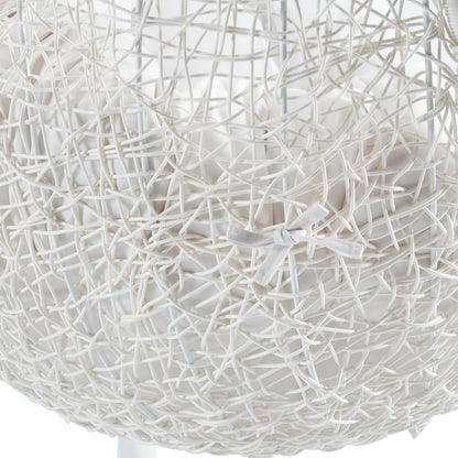 Hide Outdoor Patio Sunbrella Swing Chair With Stand white woven sphere design on stand on Tampa Home & Garden Store
