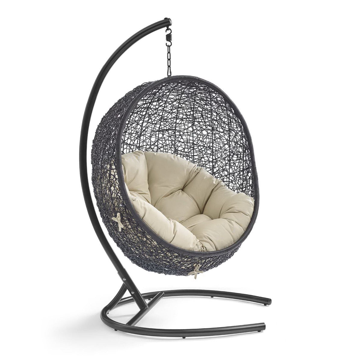 Encase Sunbrella Swing Outdoor Patio Lounge Chair by Modway, black frame, beige cushions on Tampa Home & Garden Store
