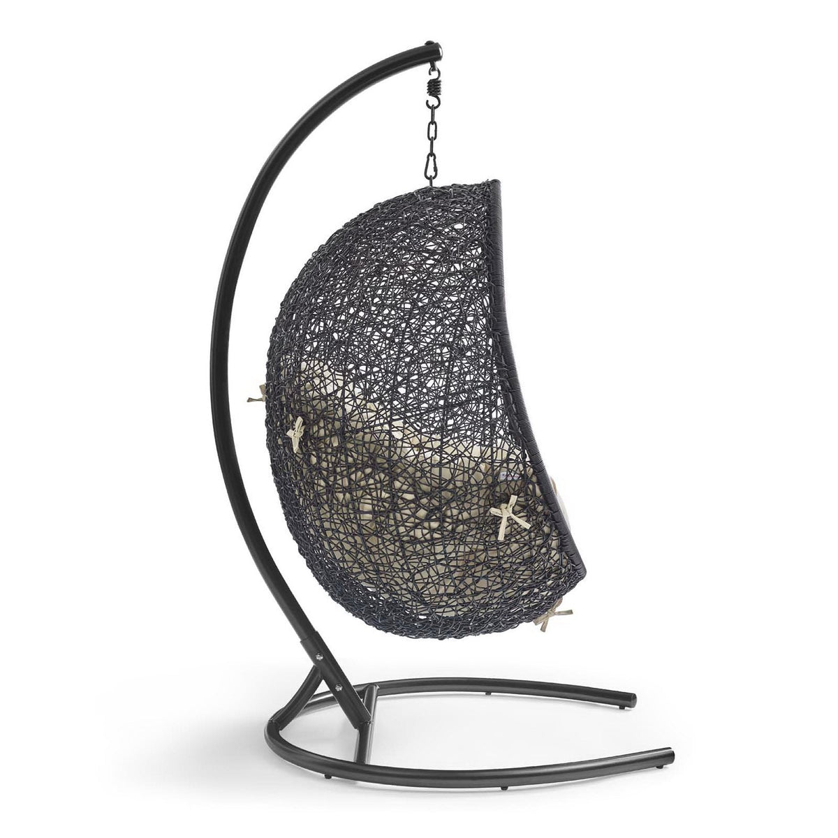 Encase Sunbrella Swing Outdoor Patio Lounge Chair on curved black metal frame with woven seat on Tampa Home & Garden Store