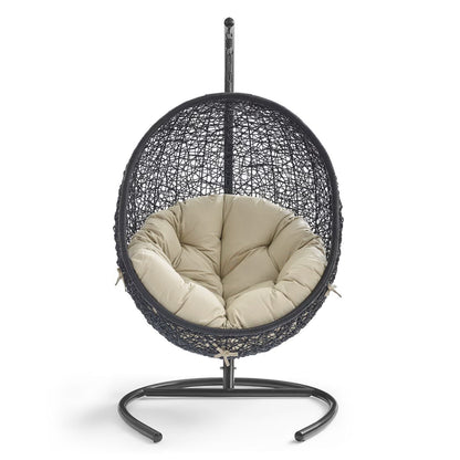 Encase Sunbrella Swing Patio Lounge Chair Modway hanging wicker chair beige cushion on stand on Tampa Home & Garden Store