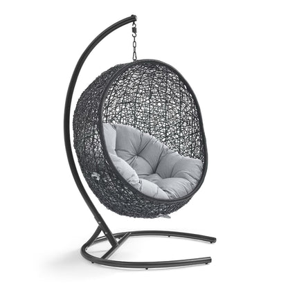 Encase Sunbrella Swing Outdoor Lounge Chair hanging chair with gray cushion and woven shell on Tampa Home & Garden Store