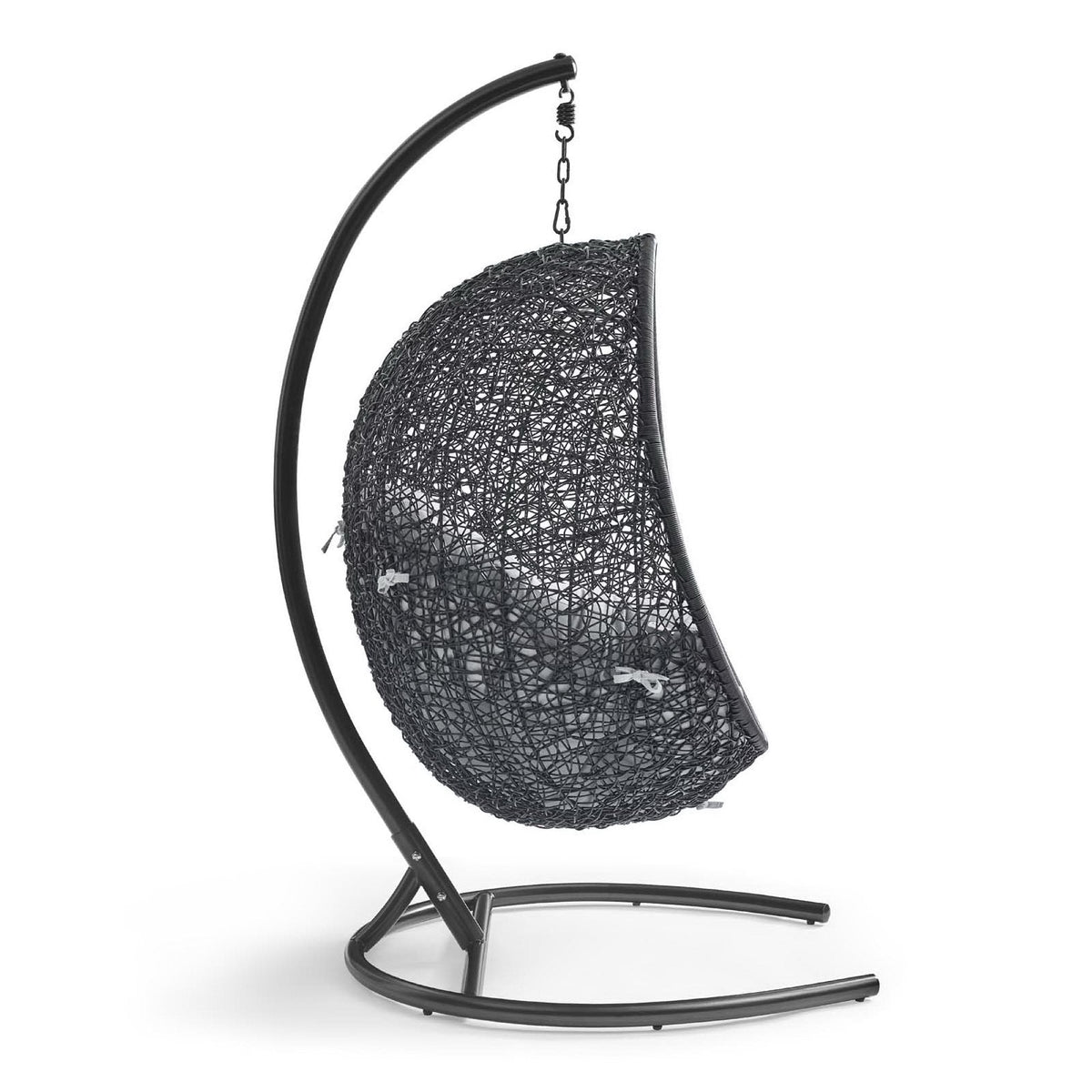 Encase Sunbrella Swing Outdoor Patio Lounge Chair in black woven wicker with chain on Tampa Home & Garden Store