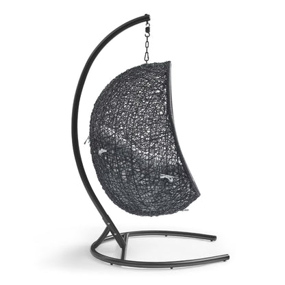 Encase Sunbrella Swing Outdoor Patio Lounge Chair in black woven wicker with chain on Tampa Home & Garden Store