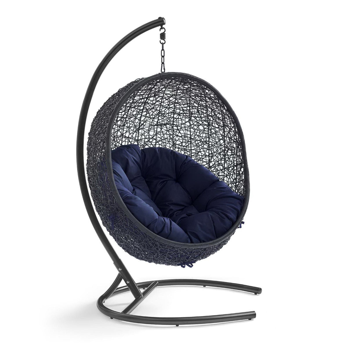 Encase Sunbrella Swing Outdoor Lounge Chair by Modway navy cushion on curved stand on Tampa Home & Garden Store