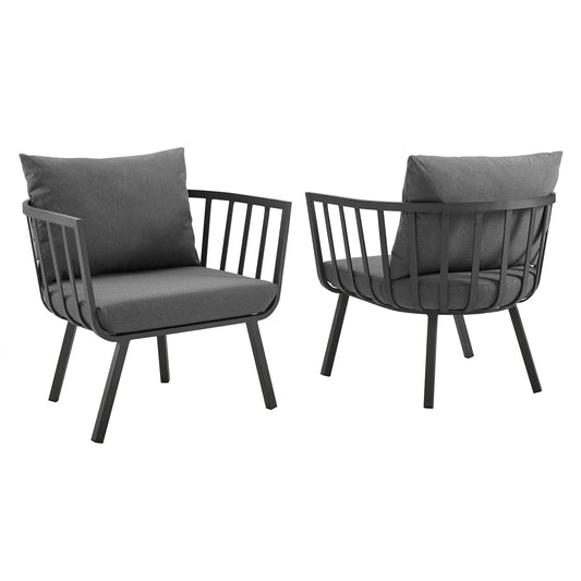 Riverside Outdoor Modway Aluminum Armchairs set of 2 with gray cushions, black metal frames on Tampa Home & Garden Store