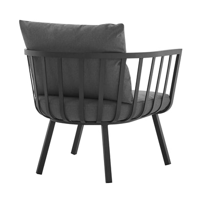 Riverside Patio Aluminum Armchair Set of 2 with gray cushions and black metal frame by Modway on Tampa Home & Garden Store
