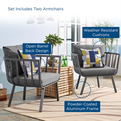 Riverside outdoor aluminum armchairs set of 2 with gray cushions by Modway on Tampa Home & Garden Store
