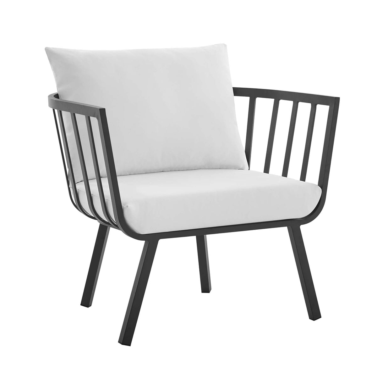 Riverside outdoor aluminum armchair with white cushion, dark gray frame by Modway on Tampa Home & Garden Store