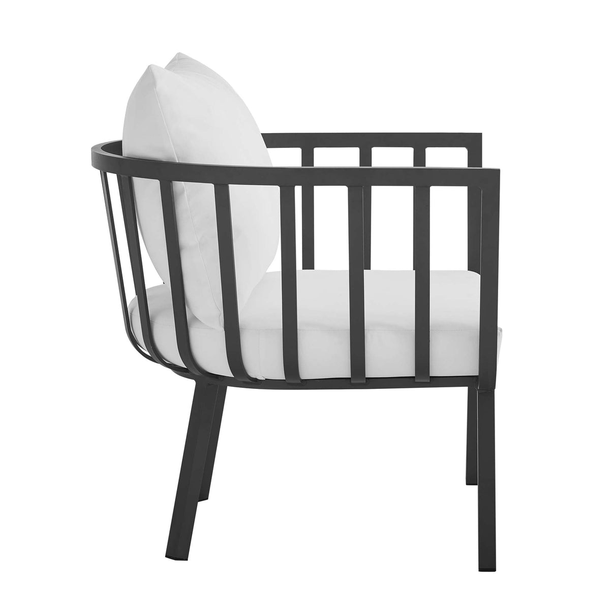 Riverside outdoor aluminum armchair by Modway, black frame with white cushion, set of 2 on Tampa Home & Garden Store