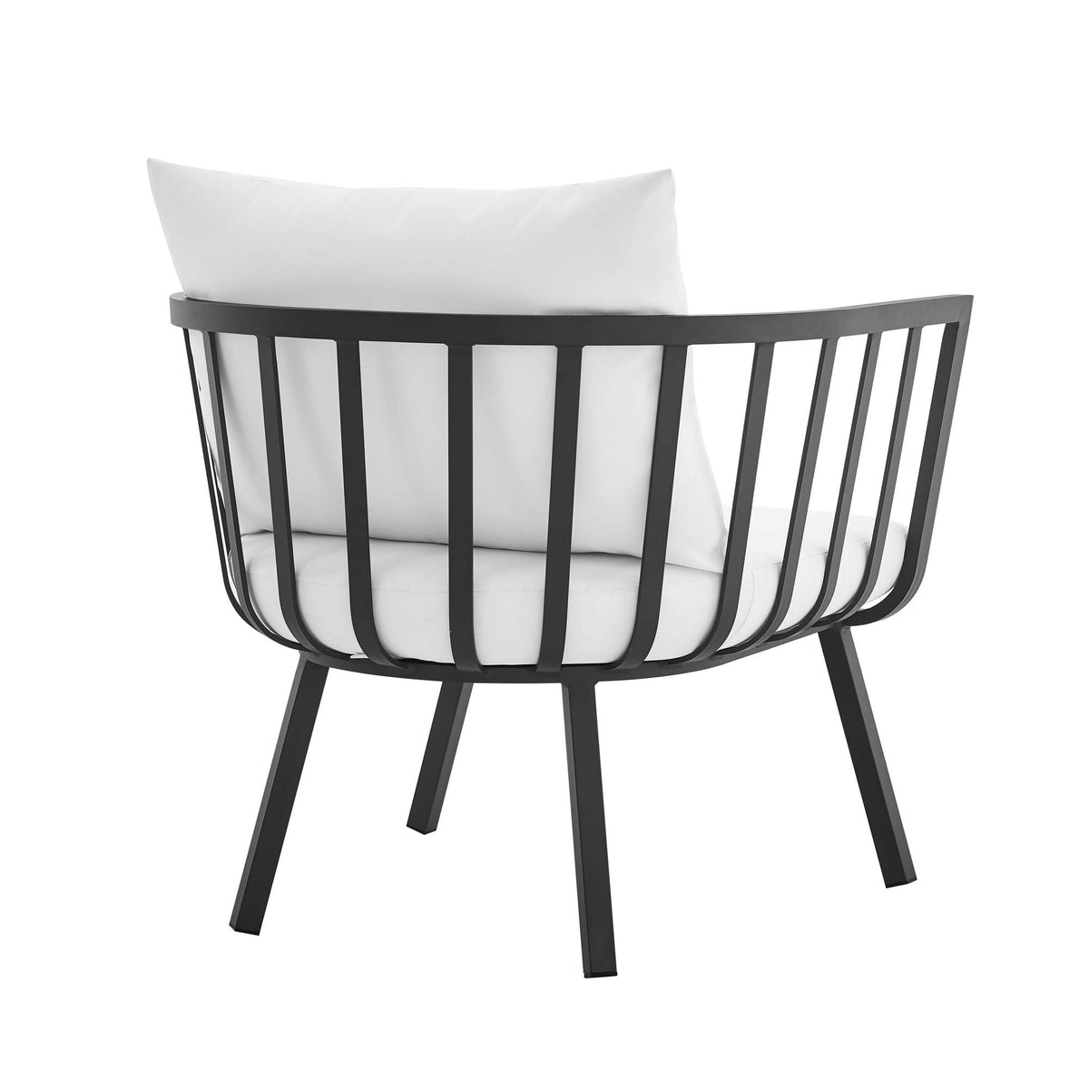 Riverside Outdoor Aluminum Armchair Set of 2 with black frame and white cushions by HouseOfZazla on Tampa Home & Garden Store