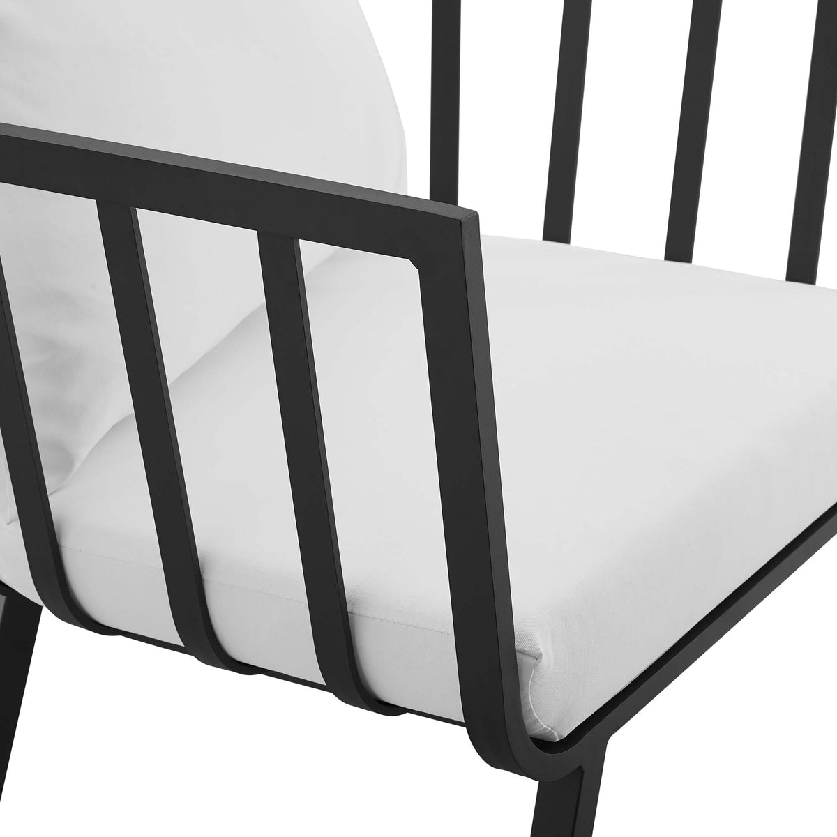 Riverside Outdoor Patio Aluminum Armchairs set of 2 with black frames and light gray cushions on Tampa Home & Garden Store