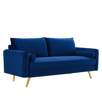 Revive Performance Velvet Sofa by Modway in blue velvet with gold legs on Tampa Home & Garden Store