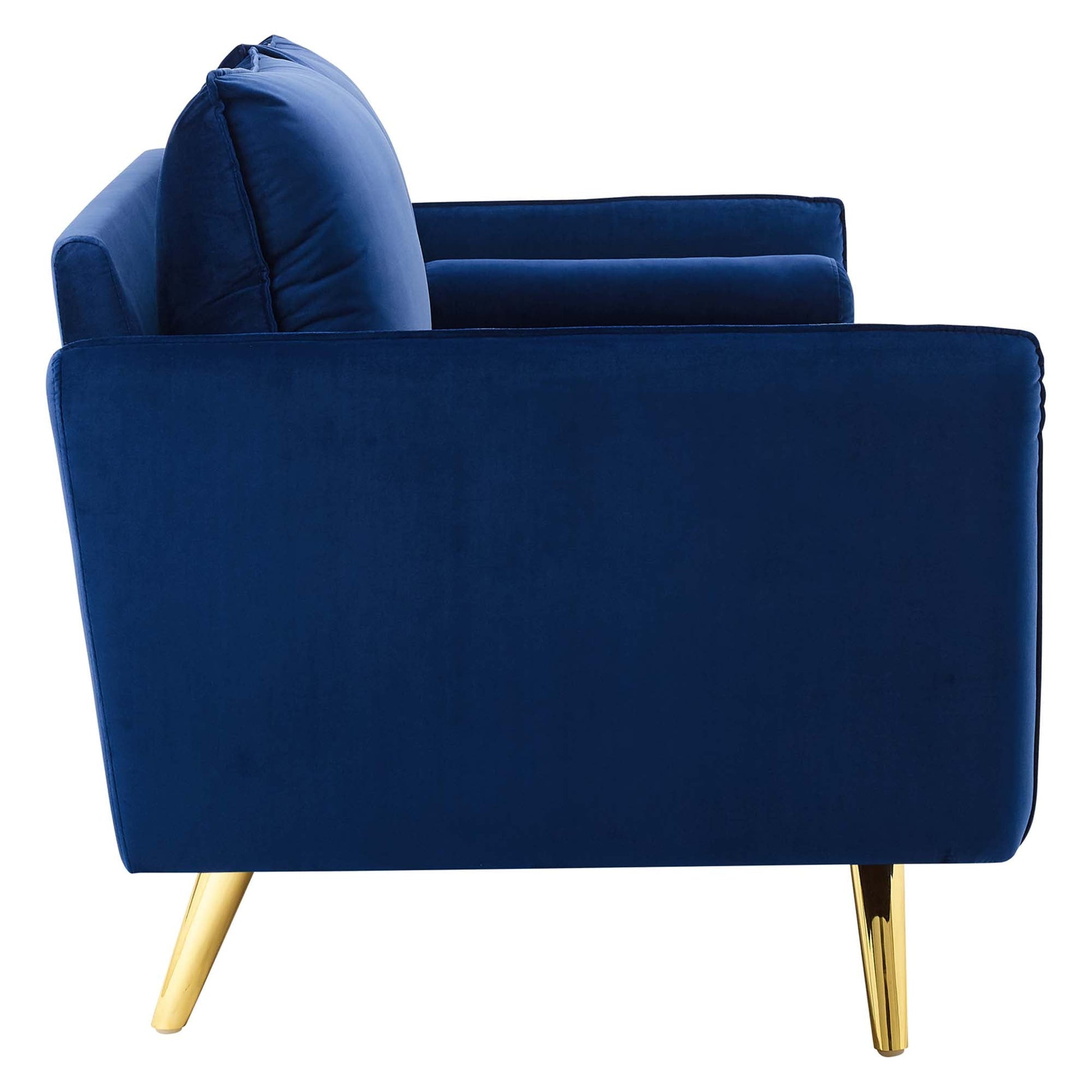 Revive Performance Velvet Sofa by Modway, blue velvet upholstery with gold legs on Tampa Home & Garden Store