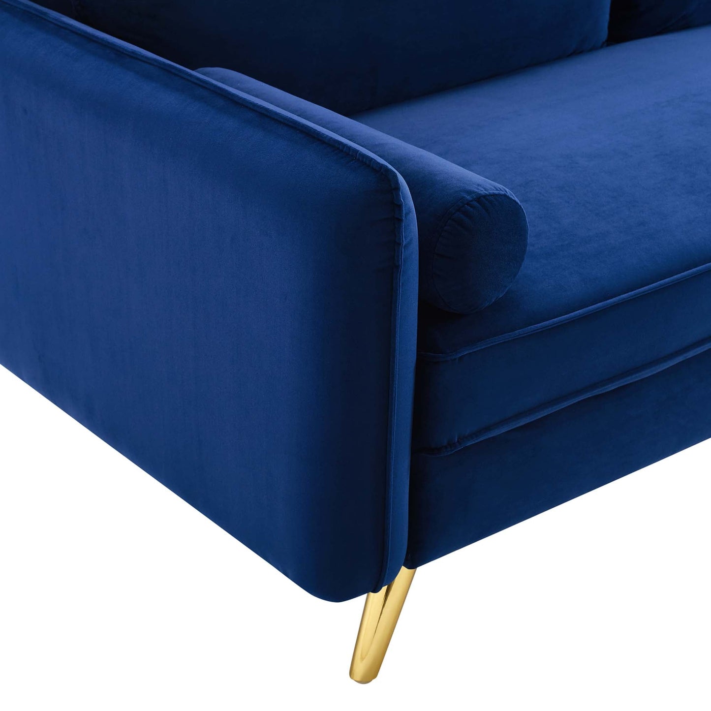 Revive Performance Velvet Sofa by Modway, blue velvet upholstery with gold legs on Tampa Home & Garden Store