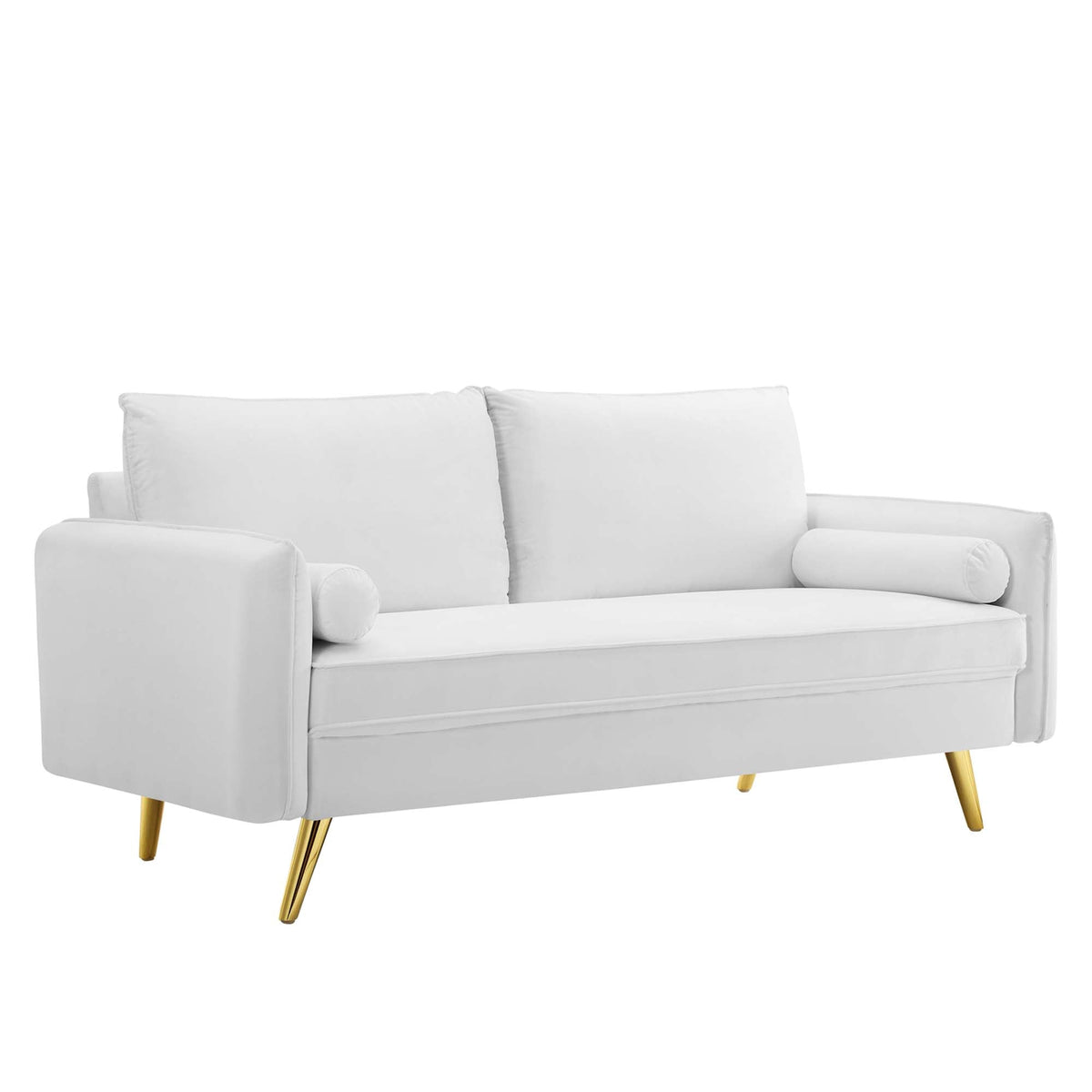 Revive Performance Velvet Sofa in white velvet with gold tapered legs on Tampa Home & Garden Store