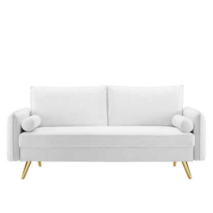 Revive Performance Velvet Sofa white-gray velvet with gold metal legs HouseOfZazla on Tampa Home & Garden Store