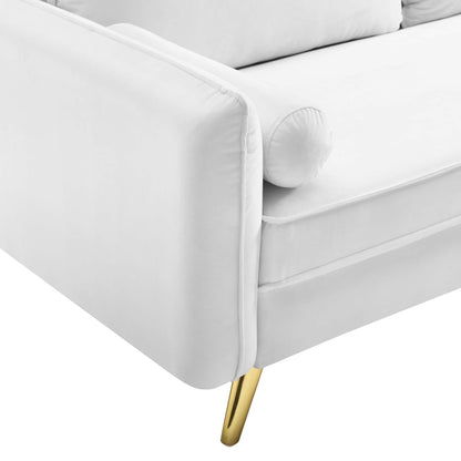 Revive Performance Velvet Sofa by Modway, white velvet upholstery with gold tapered legs on Tampa Home & Garden Store