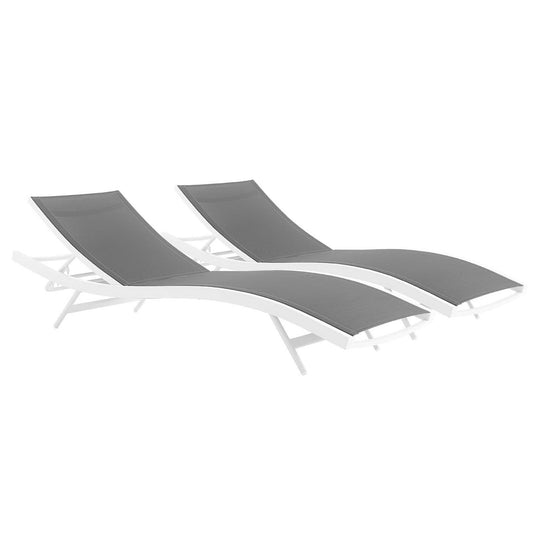Glimpse patio mesh chaise lounges set of 2 with gray fabric and white frames Modway on Tampa Home & Garden Store