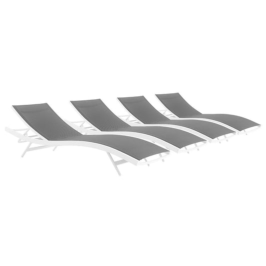 Glimpse outdoor patio mesh chaise lounges set of 4 in gray mesh with white frames on Tampa Home & Garden Store