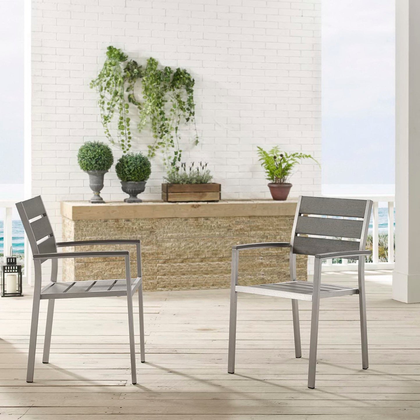 Modway Shore Outdoor Aluminum Dining Chair Set