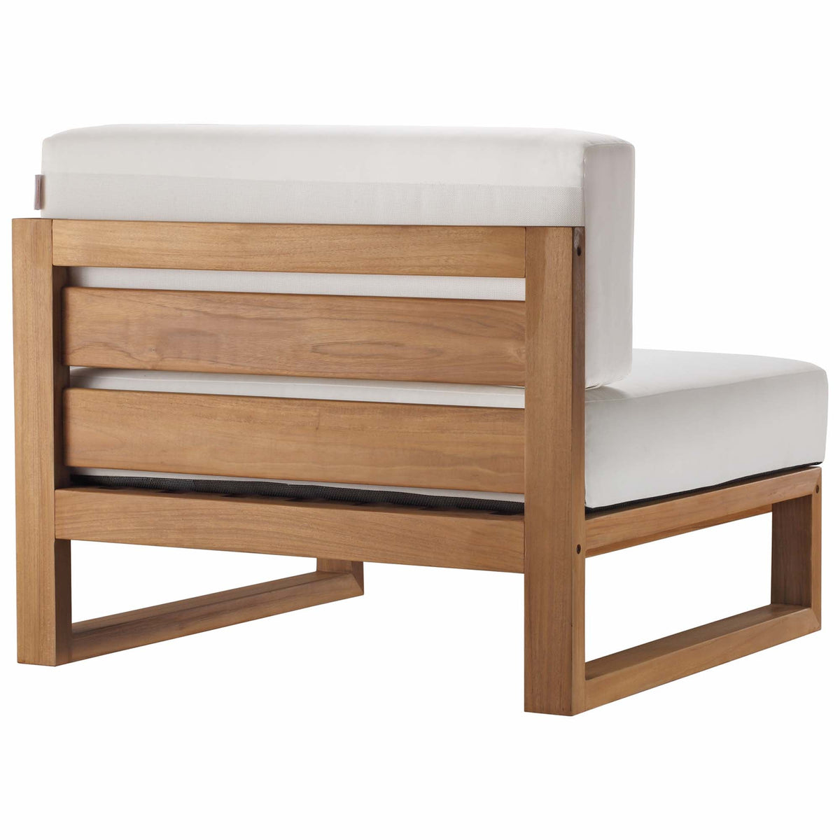 Upland Outdoor Patio Teak Wood Armless Chair by Modway with natural teak frame and white cushion on Tampa Home & Garden Store