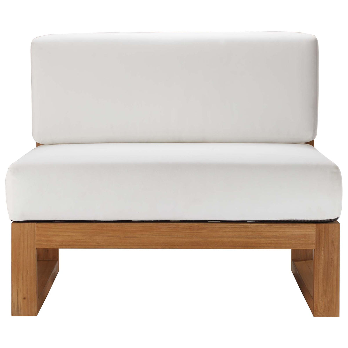 Upland Outdoor Patio Teak Wood Armless Chair with white cushions on solid teak base by HouseOfZazla on Tampa Home & Garden Store