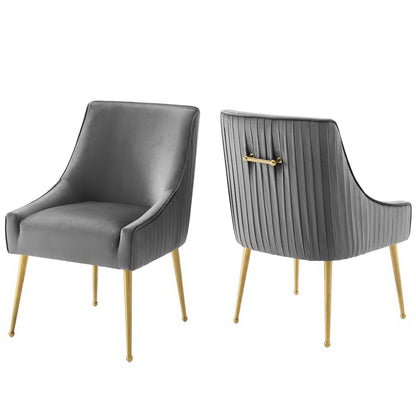 Discern Pleated Back Upholstered Velvet Dining Chairs, gray, set of 2 with gold legs on Tampa Home & Garden Store