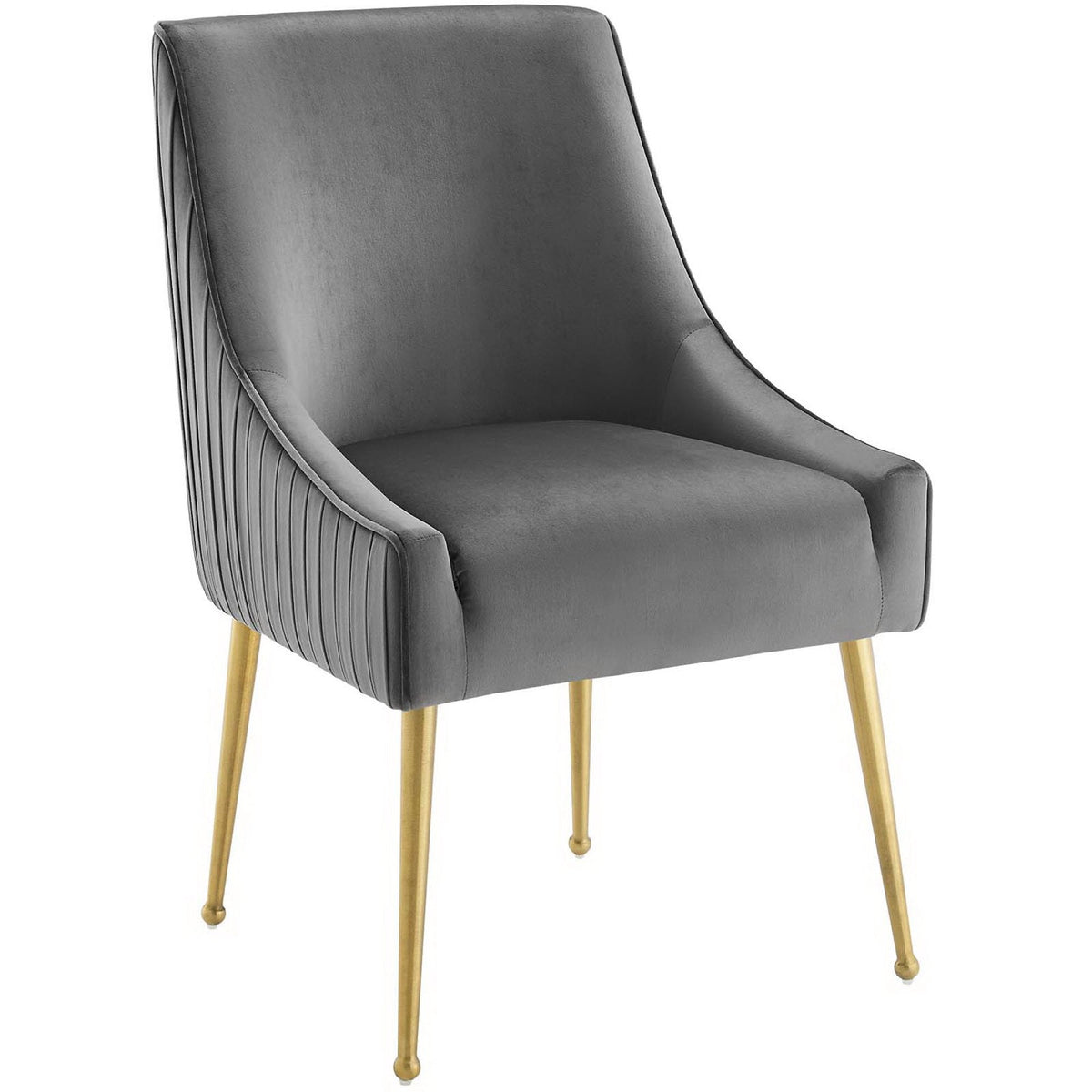 Discern Pleated Back Upholstered Performance Velvet Dining Chair gray velvet with gold legs on Tampa Home & Garden Store