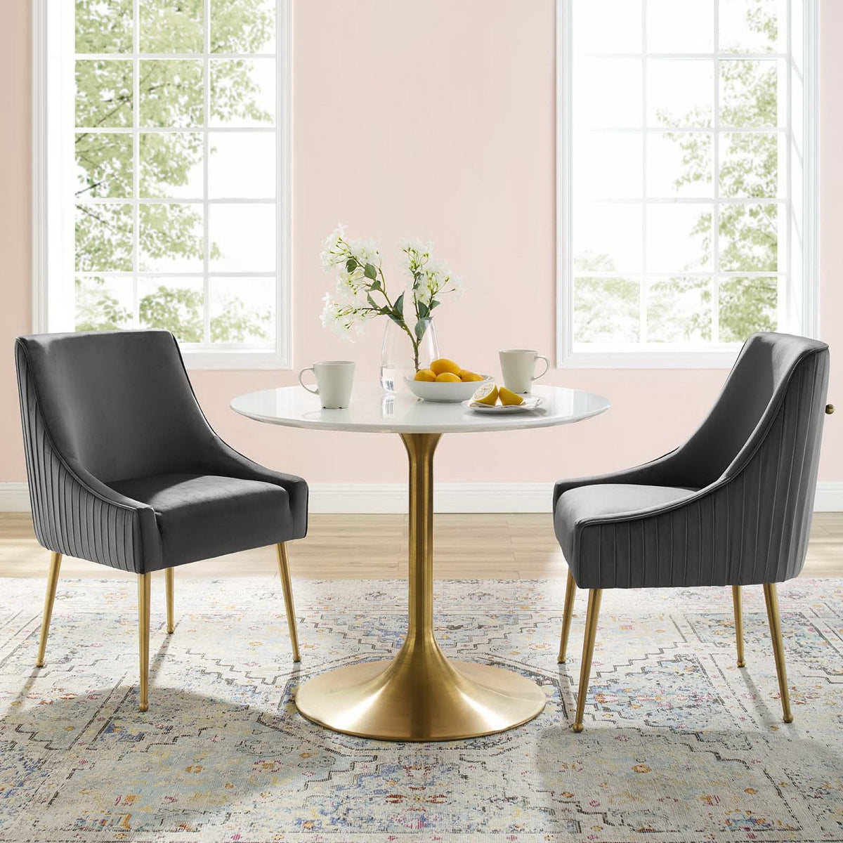 Discern pleated back velvet dining chairs set of 2 in black with gold legs on Tampa Home & Garden Store