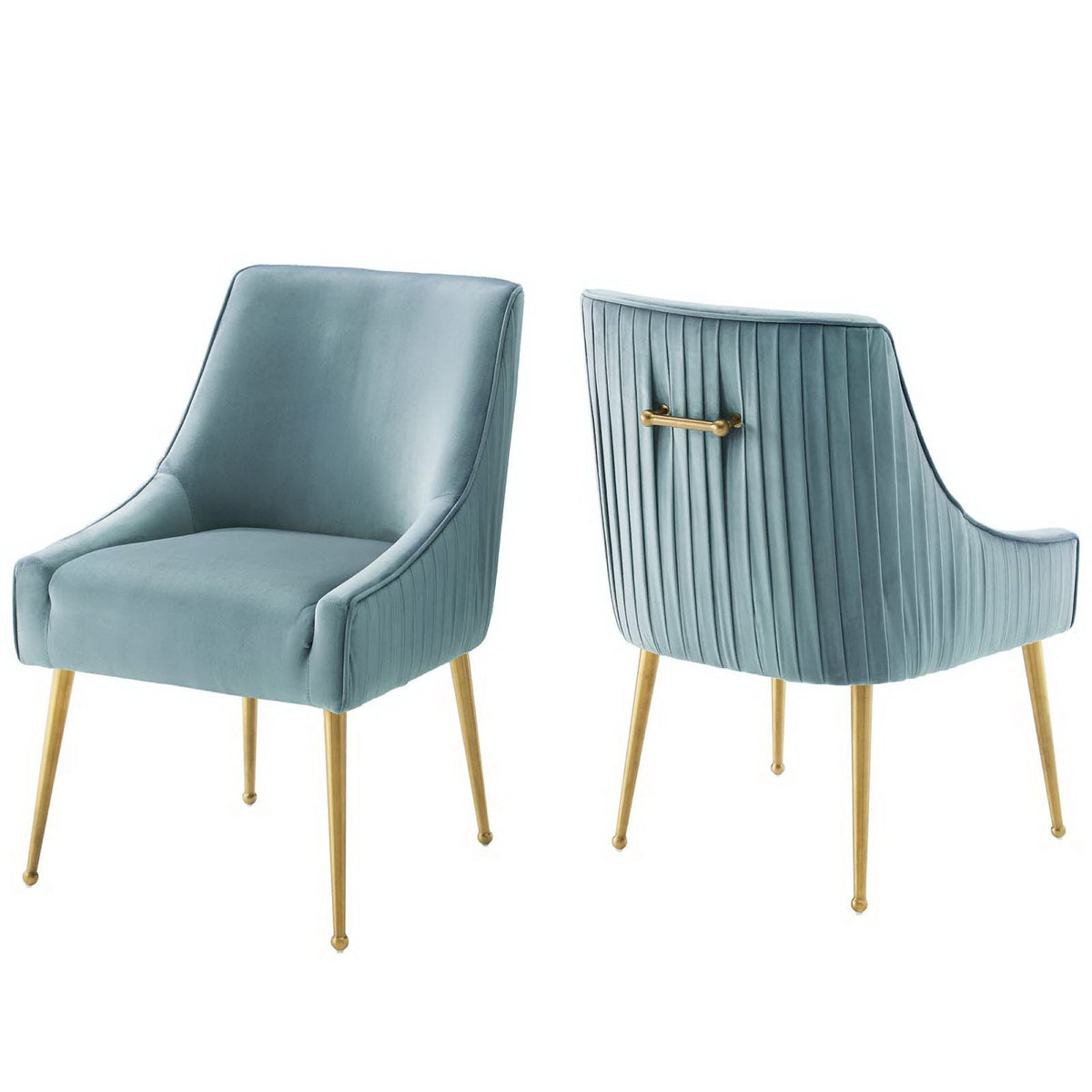 Discern Pleated-Back Upholstered Velvet Dining Chairs (Set of 2), blue on Tampa Home & Garden Store