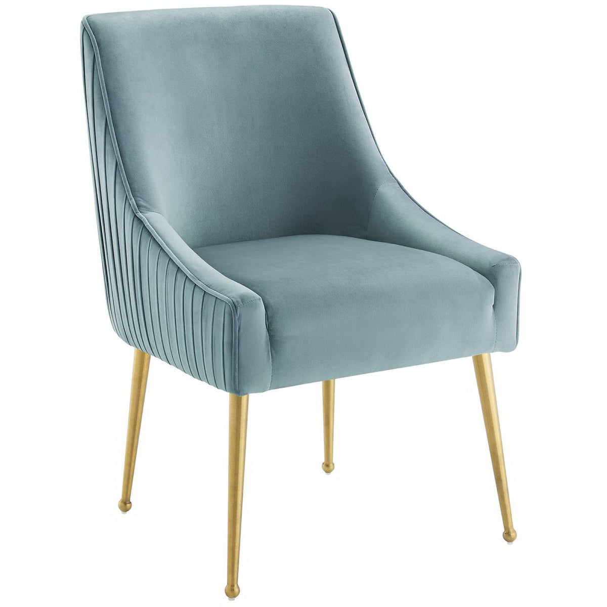 Discern pleated back upholstered velvet dining chairs, set of 2 in teal with light wood legs on Tampa Home & Garden Store