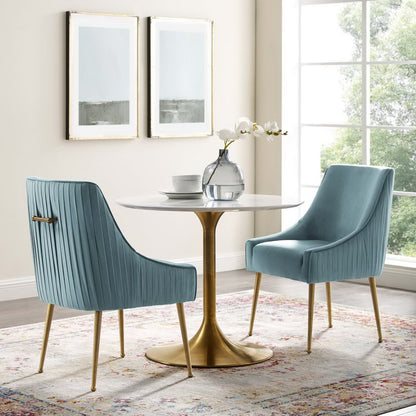 Modway Discern pleated back upholstered velvet dining chairs, teal with gold legs, set of 2 on Tampa Home & Garden Store