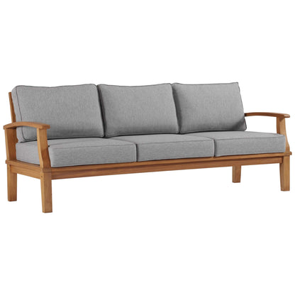 Marina outdoor teak sofa with grey cushions and natural teak frame by Modway on Tampa Home & Garden Store