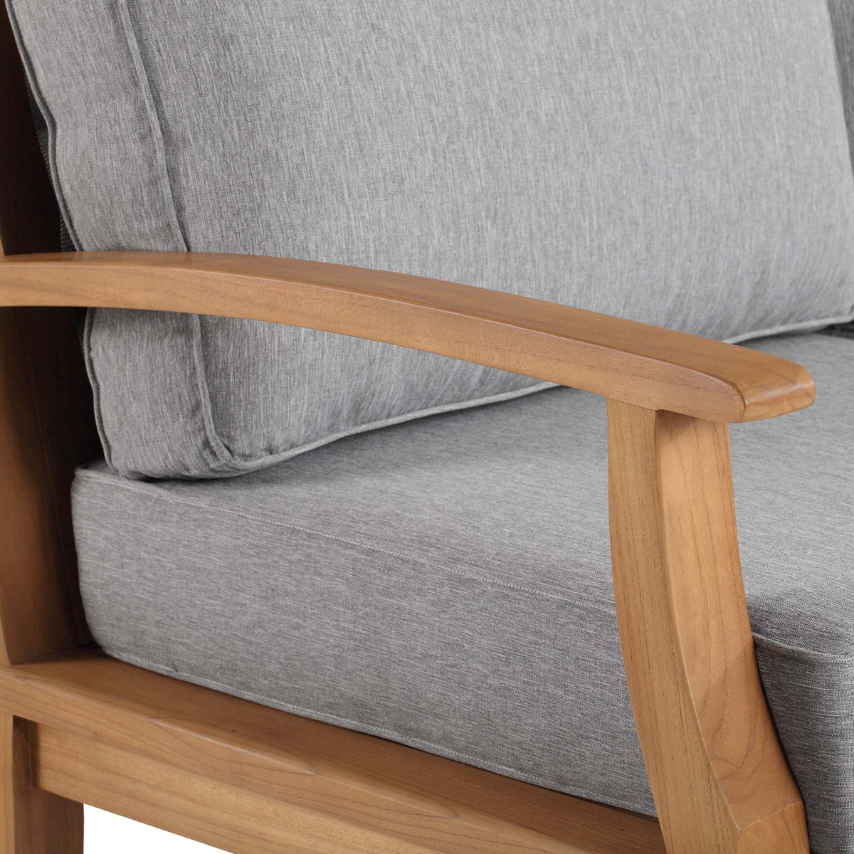 Marina Outdoor Patio Teak Sofa by Modway with gray cushions and teak frame on Tampa Home & Garden Store